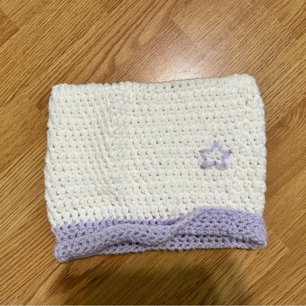 Crochet Beanie - White and Lavender